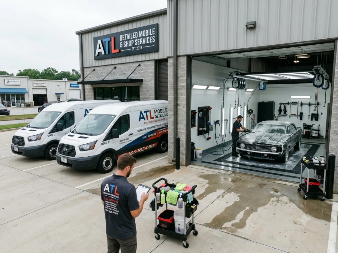 Detailer working a car · van in frame